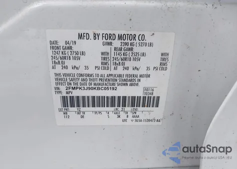 2019 Ford Edge Sel z USA, uszkodzony, nr VIN 2FMPK3J90KBC05192